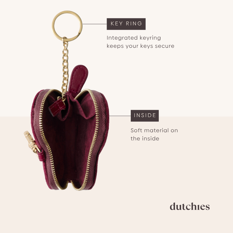 Mini Phone Bag Sarah | Raspberry Red Velvet with integrated keyring and soft interior.