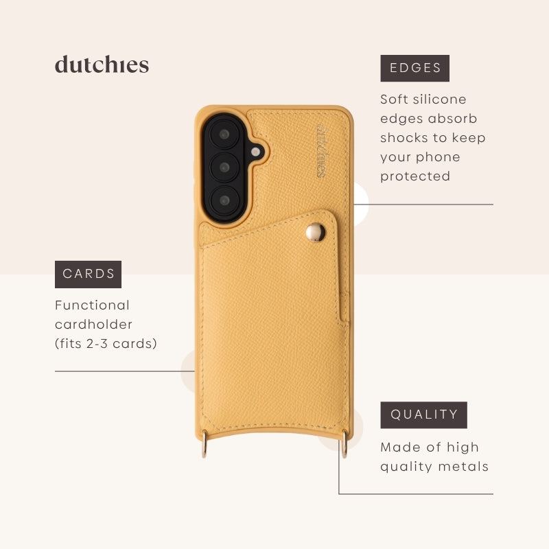 Samsung Case | Yellow featuring a cardholder, shock-absorbing edges, and premium materials for phone protection.