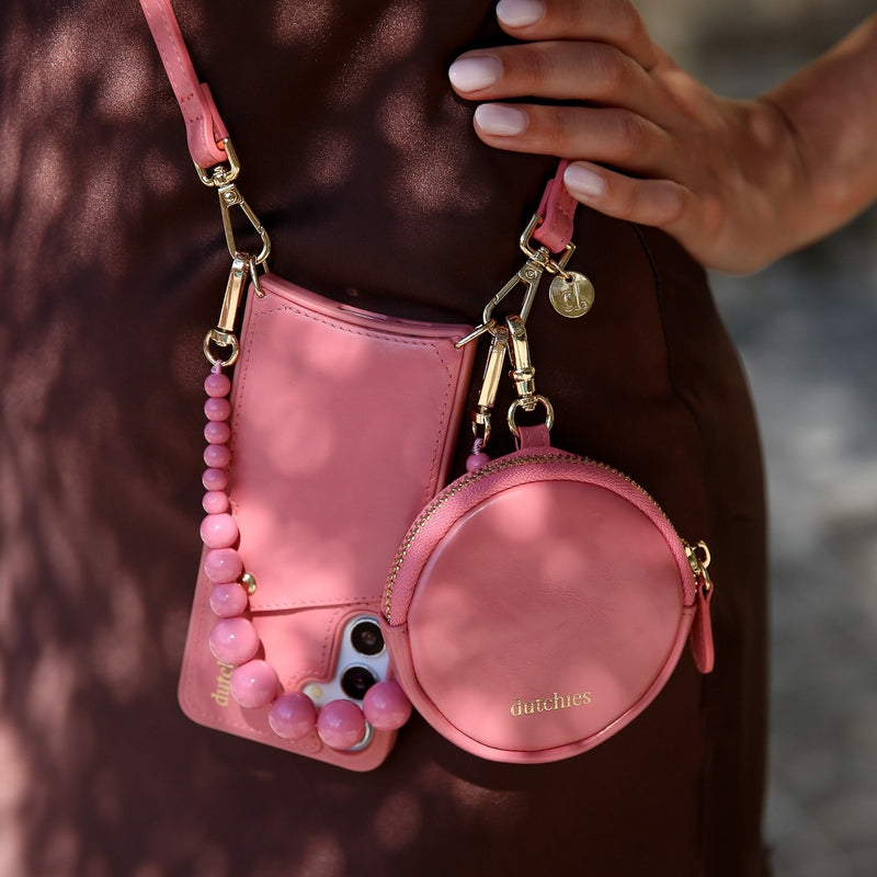 Luxury set | Samsung | Pink - stylish pink phone pouch and round coin purse with glam accessories.