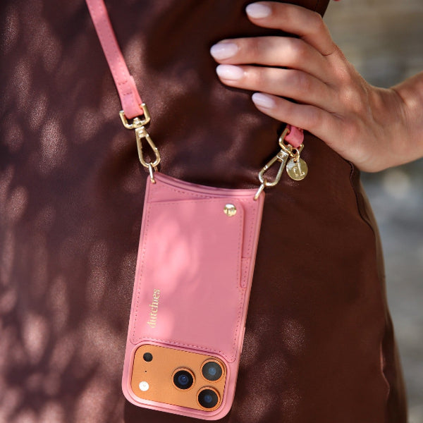 Classic set | iPhone | Pink - Stylish pink leather case and strap for iPhone, perfect for keeping essentials close.