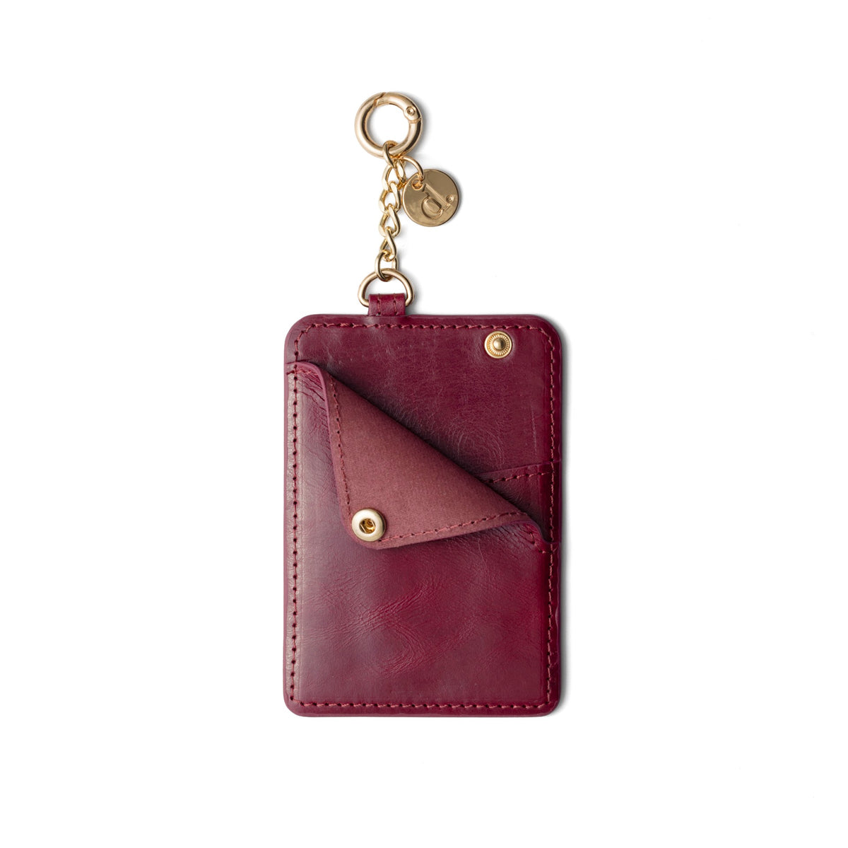 MagSafe Wallet | Raspberry Red - sleek handcrafted leather wallet with keychain attachment, in vibrant raspberry red.
