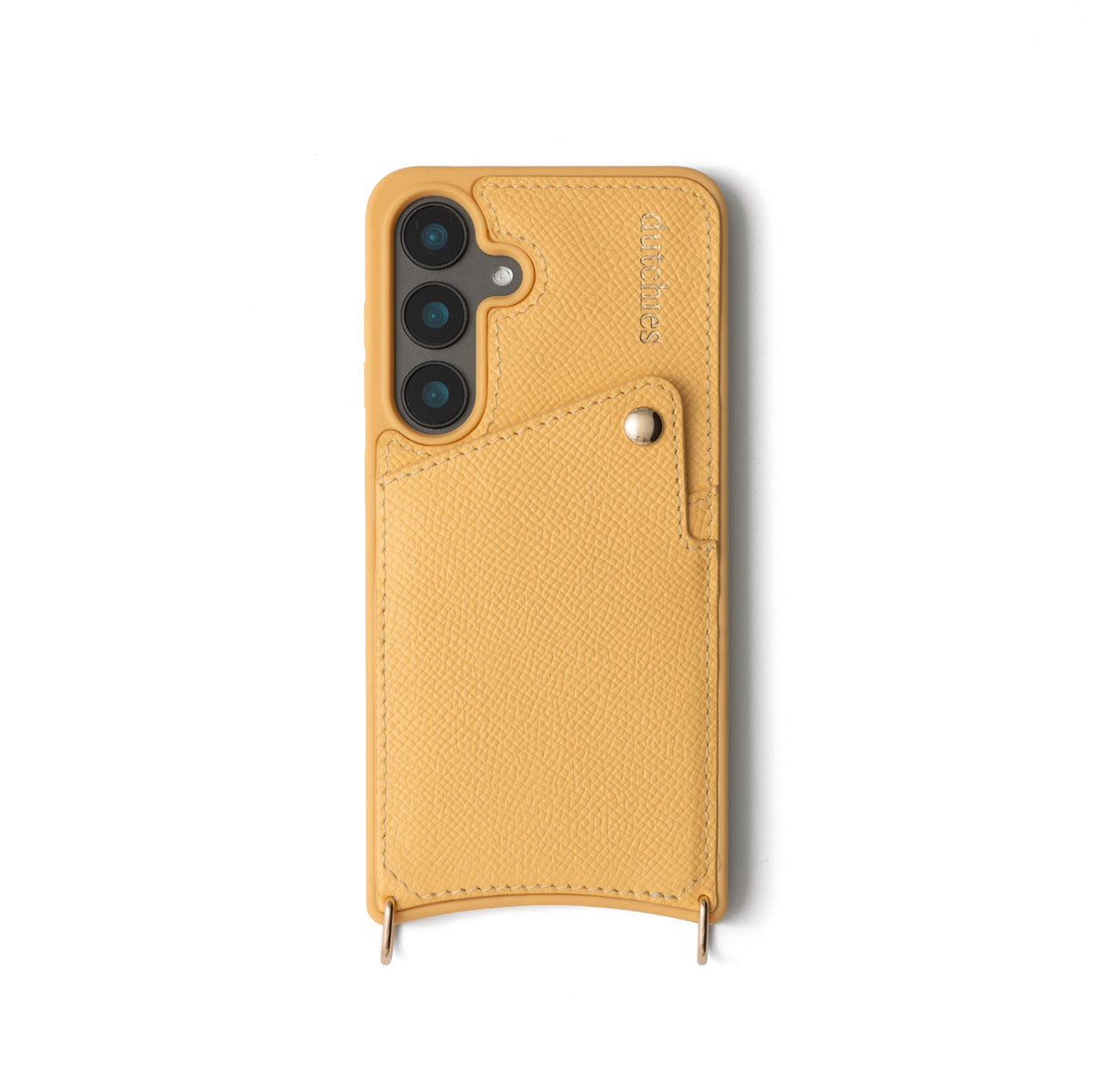Samsung Case | Yellow, handcrafted leather phone case with cardholder and shock-absorbing design.