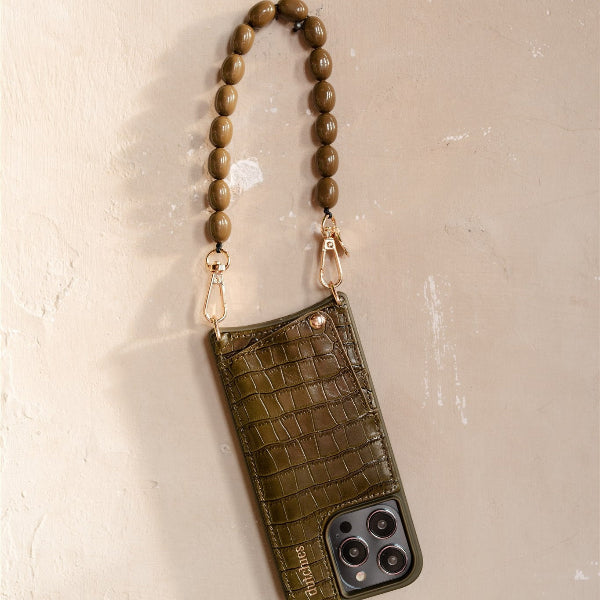 Phone Charm | Beaded | Arte - Beaded Green Mobile Phone Charm for iPhone & Samsung, elegant and stylish accessory.