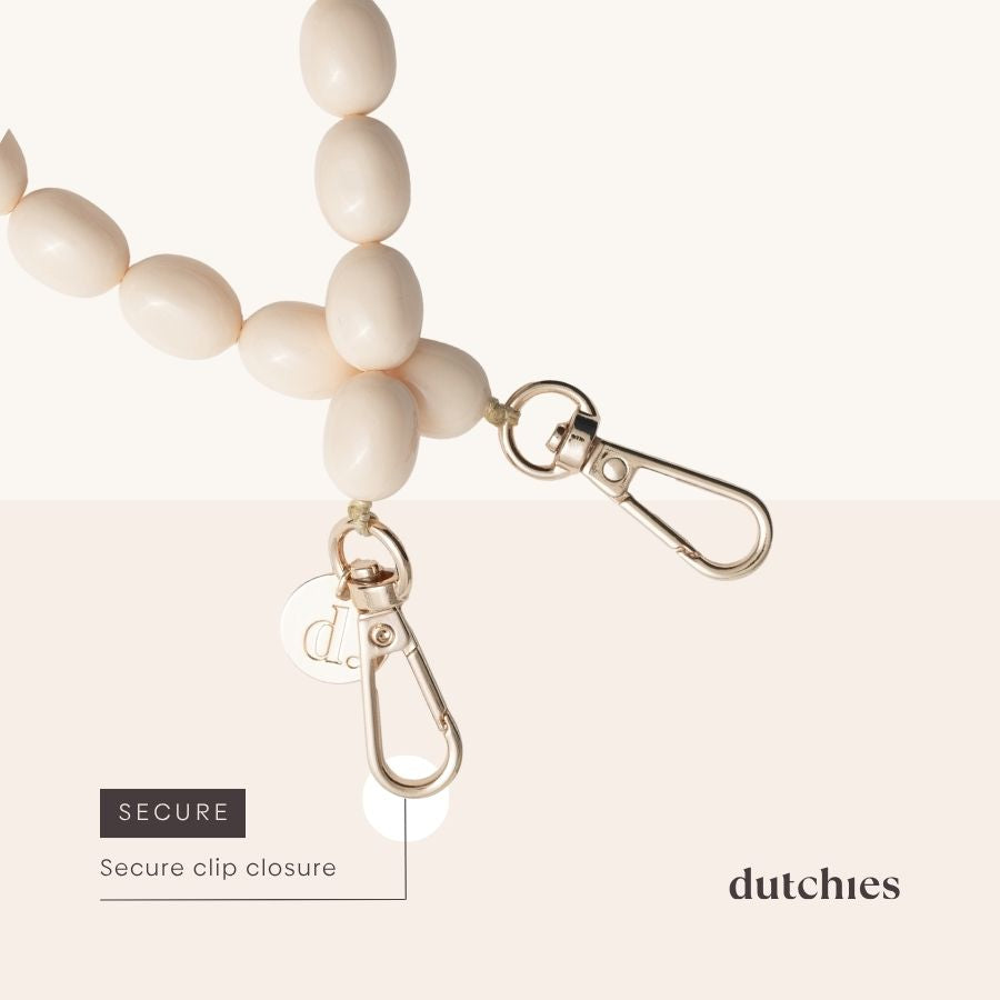 Close-up of the Phone Chain | Beaded | Gwen showcasing secure clip closure details.