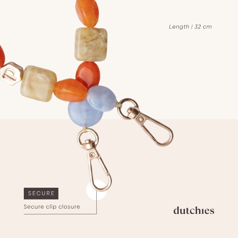 Charm Set | iPhone | Orange | Bessie with secure clip closure and colorful beads, perfect for stylish convenience.