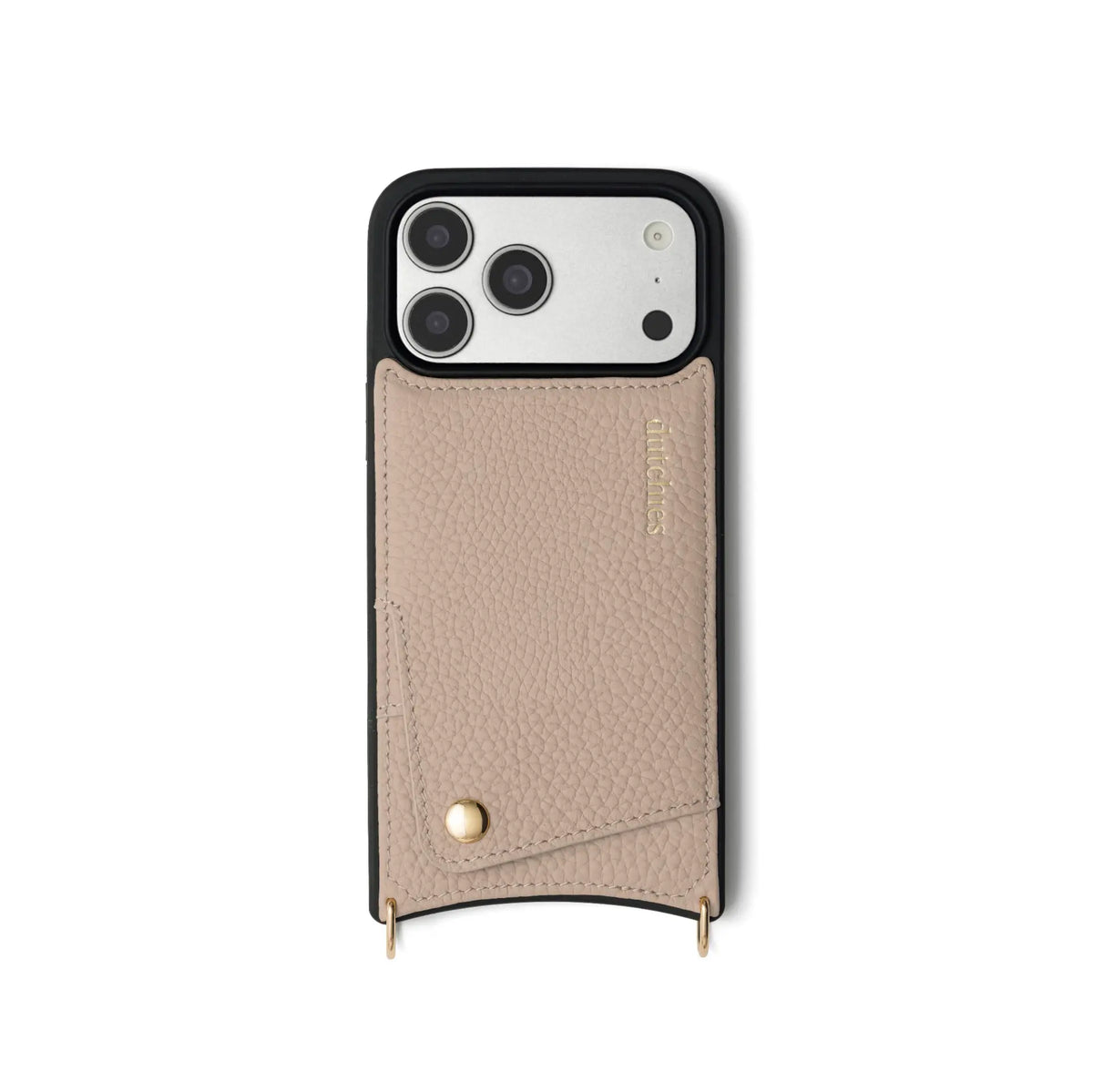 iPhone Case | Beige with cardholder made of genuine leather and secure snap button closure.