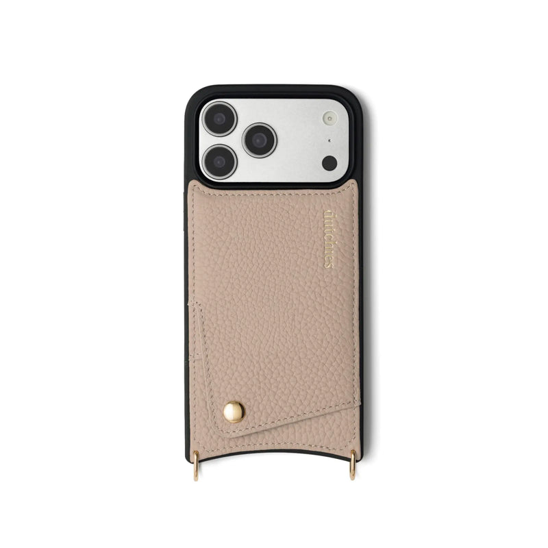 iPhone Case | Beige with cardholder made of genuine leather and secure snap button closure.