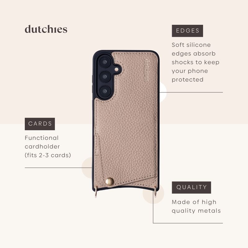 Samsung Case | Beige with cardholder, showcasing premium leather and secure design for maximum protection.