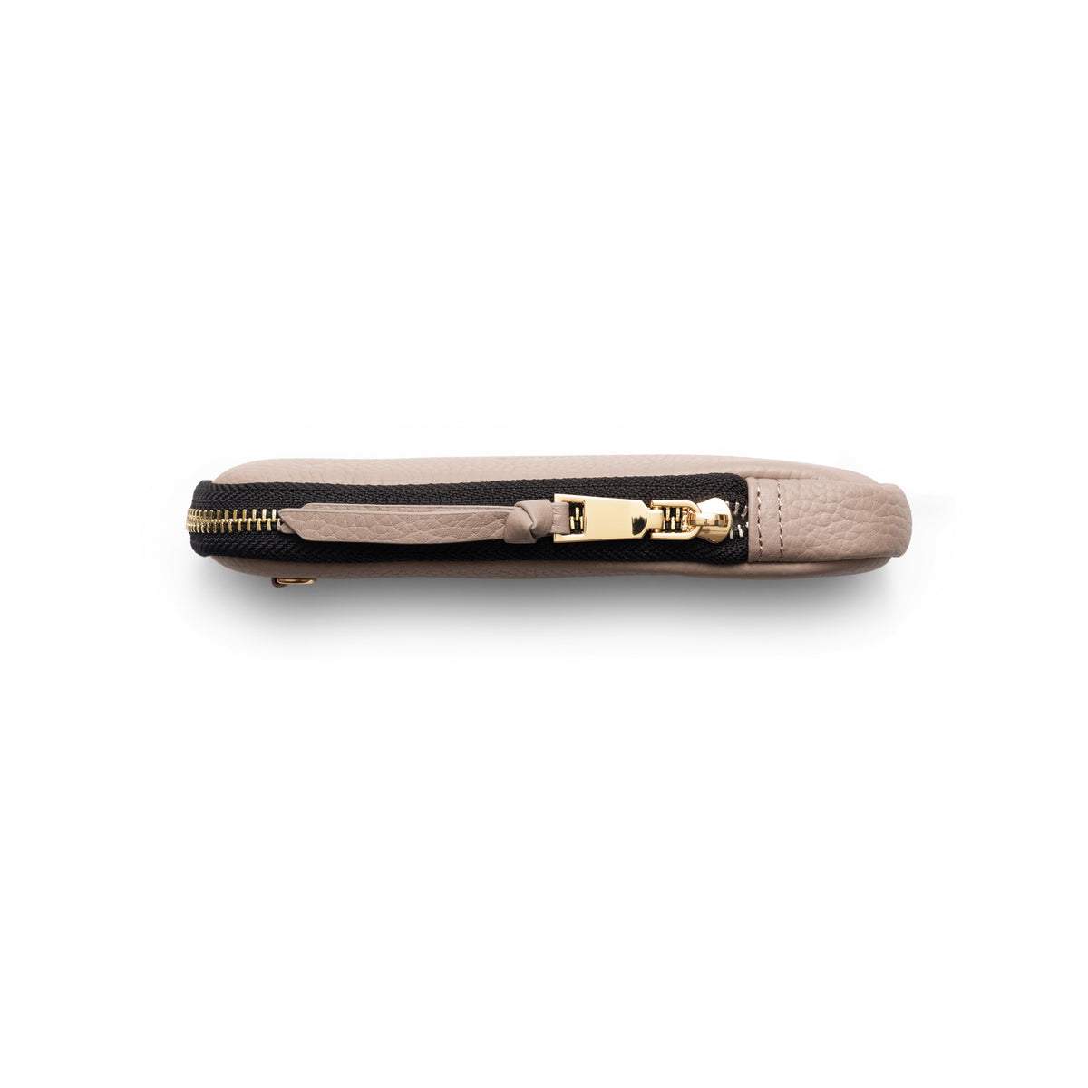 Phone Bag ROSE | Beige side view showcasing the handmade leather zipper design.