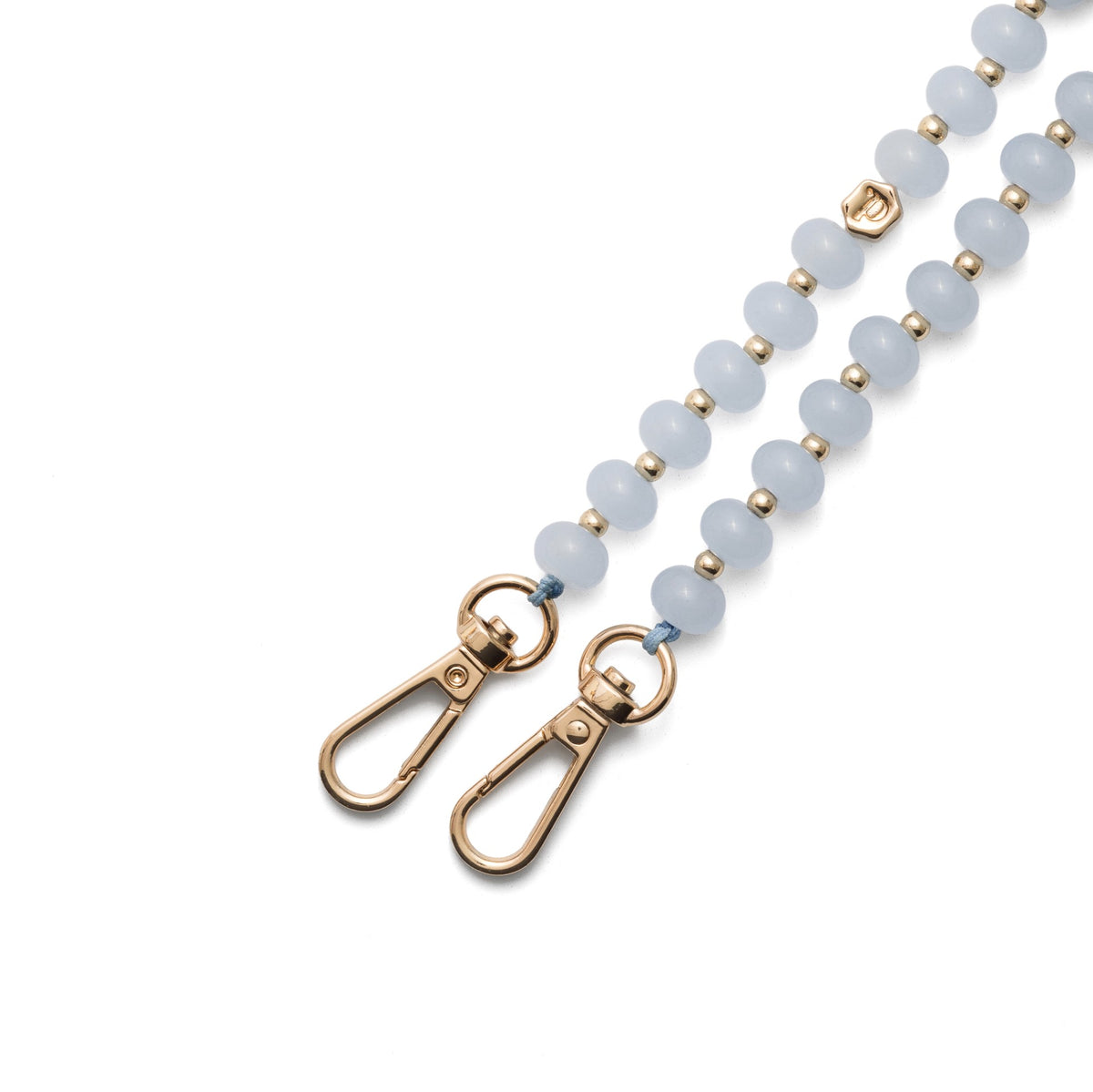 Handyanhänger | Perlenanhänger | Ann in blauen Perlen mit goldenen Clips, perfekt für stilvolle Handy-Accessoires.
