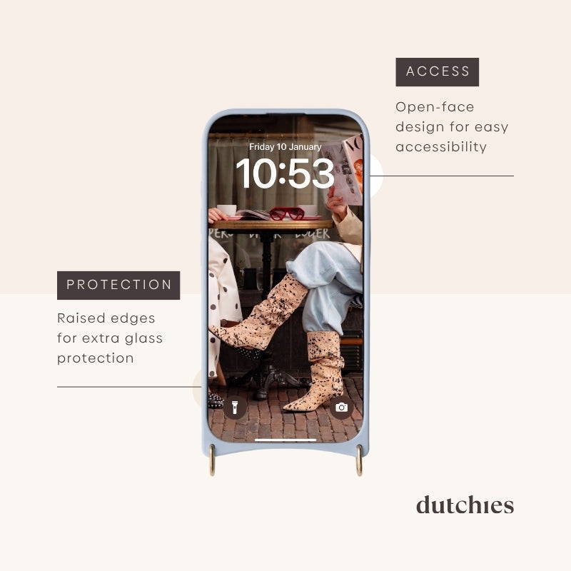 iPhone Coque | Blue mettant en avant un design à face ouverte avec bords surélevés pour la protection et l’accessibilité.