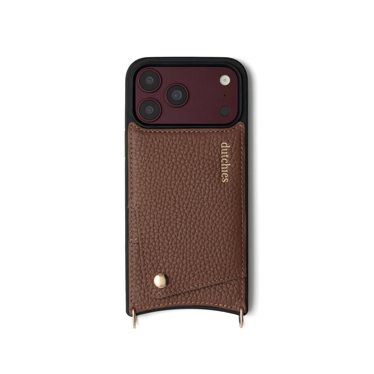 iPhone Case | Brown with cardholder, handcrafted leather, and premium metal finishes, designed for style and protection.