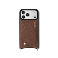 iPhone Case | Brown with cardholder, handcrafted leather, and premium metal finishes, designed for style and protection.