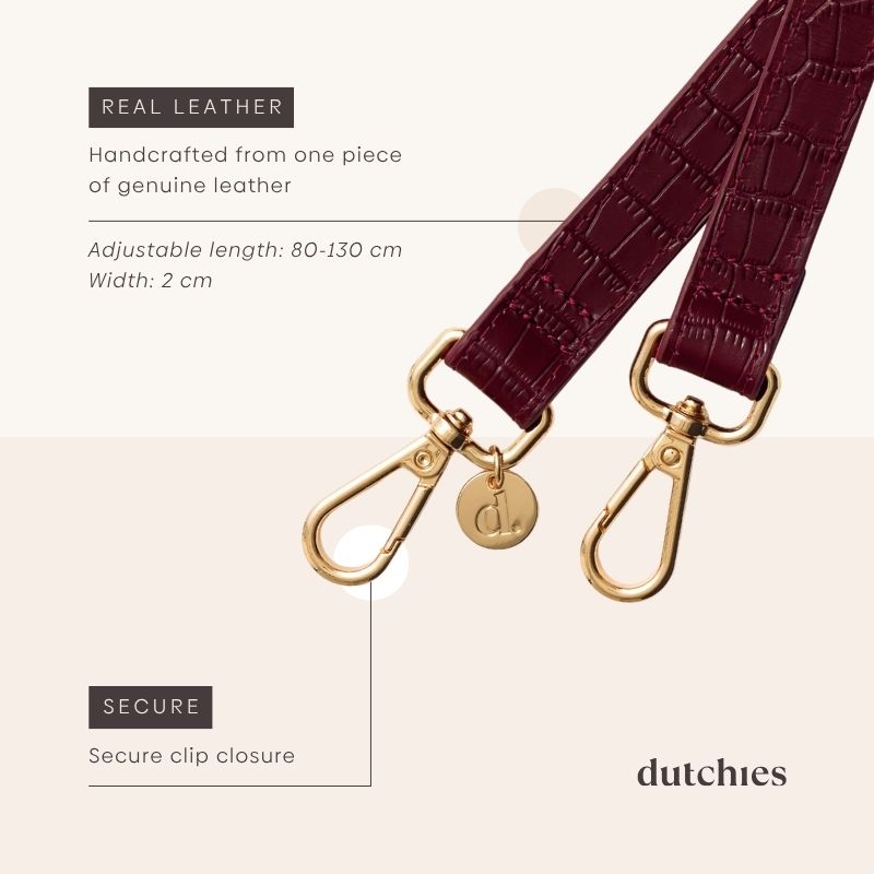 Slimline | 2 cm Strap | Burgundy with secure clip closures and adjustable length of 80-130 cm