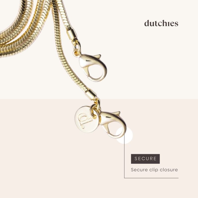 Handykette | Gold | Indian - Nahaufnahme der sicheren Clip-Verschlüsse an einem stilvollen Handykettenriemen.