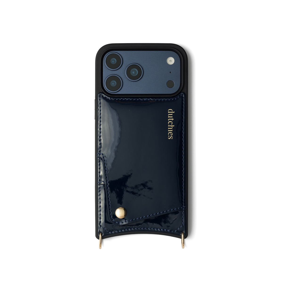 iPhone Case | Gloss Navy with cardholder, handcrafted leather and metal finishes for style and protection.