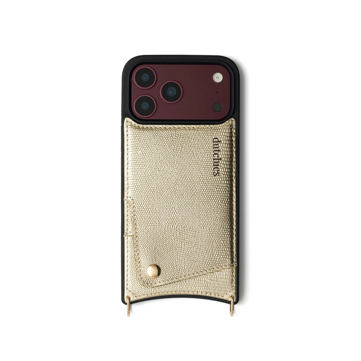 iPhone Case | Goldy in gold leather with cardholder, showcasing premium materials and stylish design.