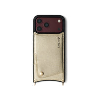 iPhone Case | Goldy in gold leather with cardholder, showcasing premium materials and stylish design.