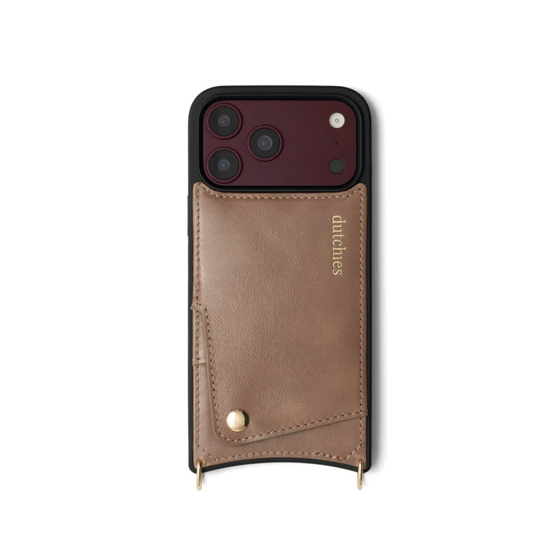 iPhone Case | Mocha handcrafted leather case with cardholder, premium finishes, and shock-absorbing edge.