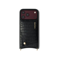 iPhone Case | Noir | Gold featuring a cardholder and genuine leather design for ultimate phone protection.