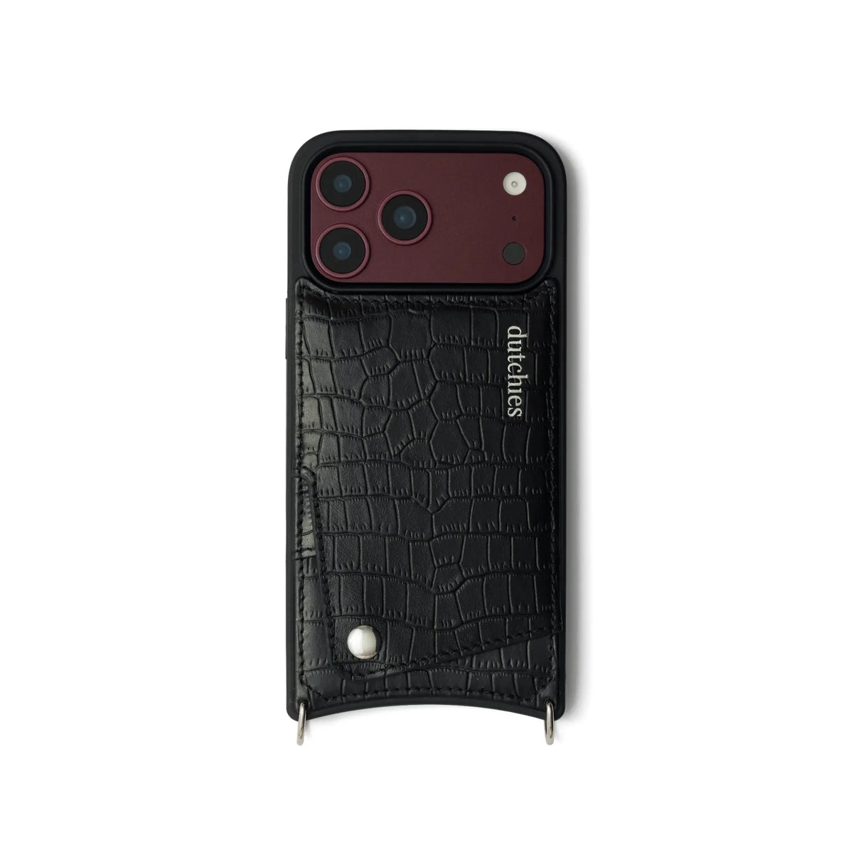 iPhone Case | Noir | Silver in black leather with cardholder and premium metal finishes.