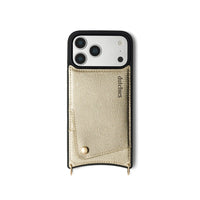 iPhone Case | Goldy in gold leather with cardholder, showcasing premium materials and stylish design.