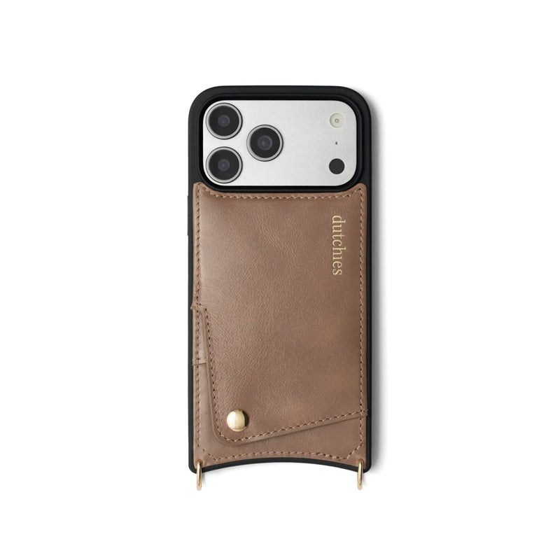 iPhone Case | Mocha handcrafted leather case with cardholder, premium finishes, and shock-absorbing edge.