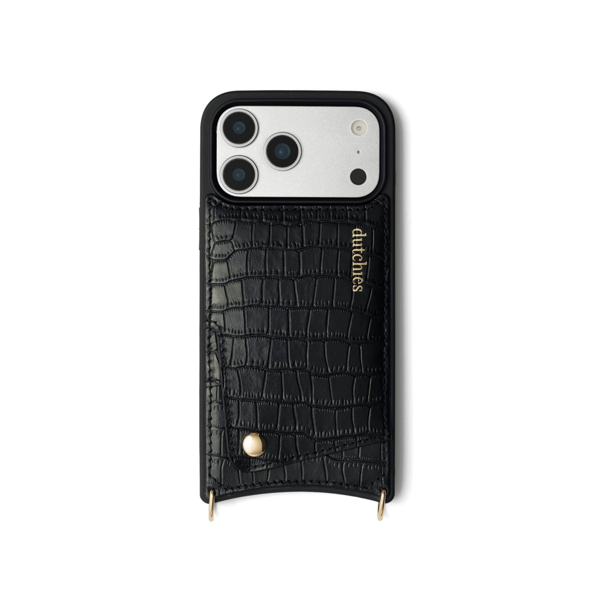 iPhone Case | Noir | Gold featuring a cardholder and genuine leather design for ultimate phone protection.