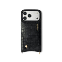 iPhone Case | Noir | Gold featuring a cardholder and genuine leather design for ultimate phone protection.
