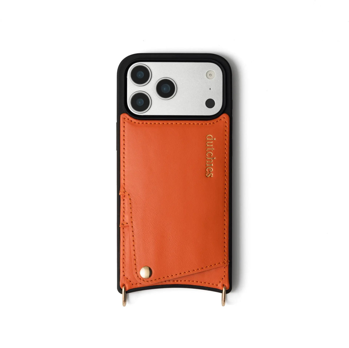 iPhone Case | Orange, handcrafted leather case with cardholder and shock-absorbing TPU for protection.