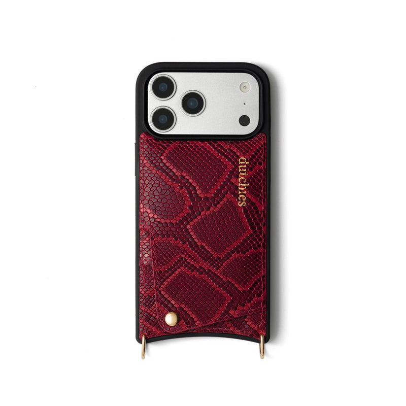 iPhone Case | Snake Red with a sleek design, handcrafted leather, and cardholder for style and convenience.