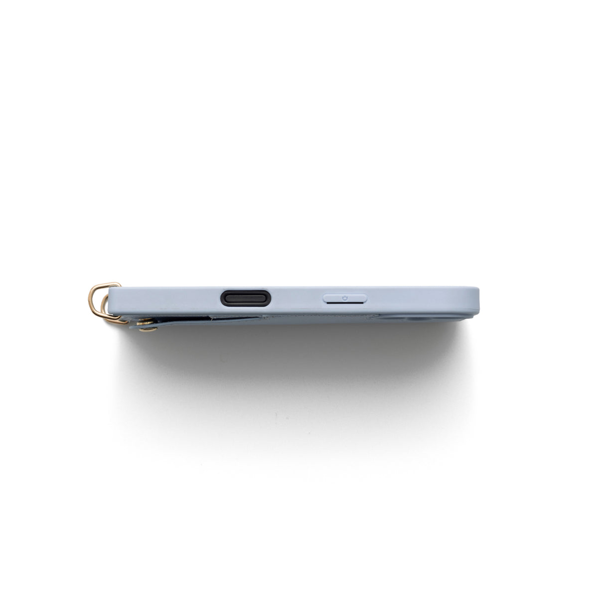 iPhone Coque | Blue montrée de côté avec boutons et fonction porte-cartes.