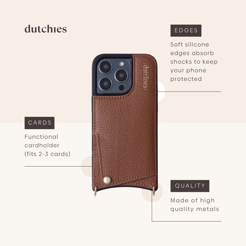 iPhone Coque | Brown avec porte-cartes, design en cuir fait main et bords absorbant les chocs pour une protection renforcée.