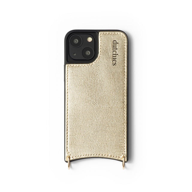 iPhone Case | Goldy in gold genuine leather with TPU edge and cardholder, perfect for stylish protection.