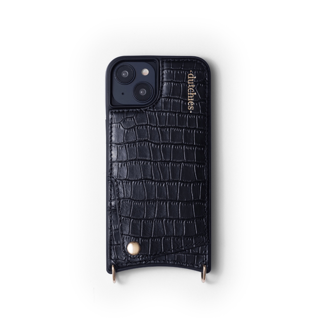 iPhone Case | Noir | Gold, handcrafted leather case with cardholder and shock-absorbing edges.
