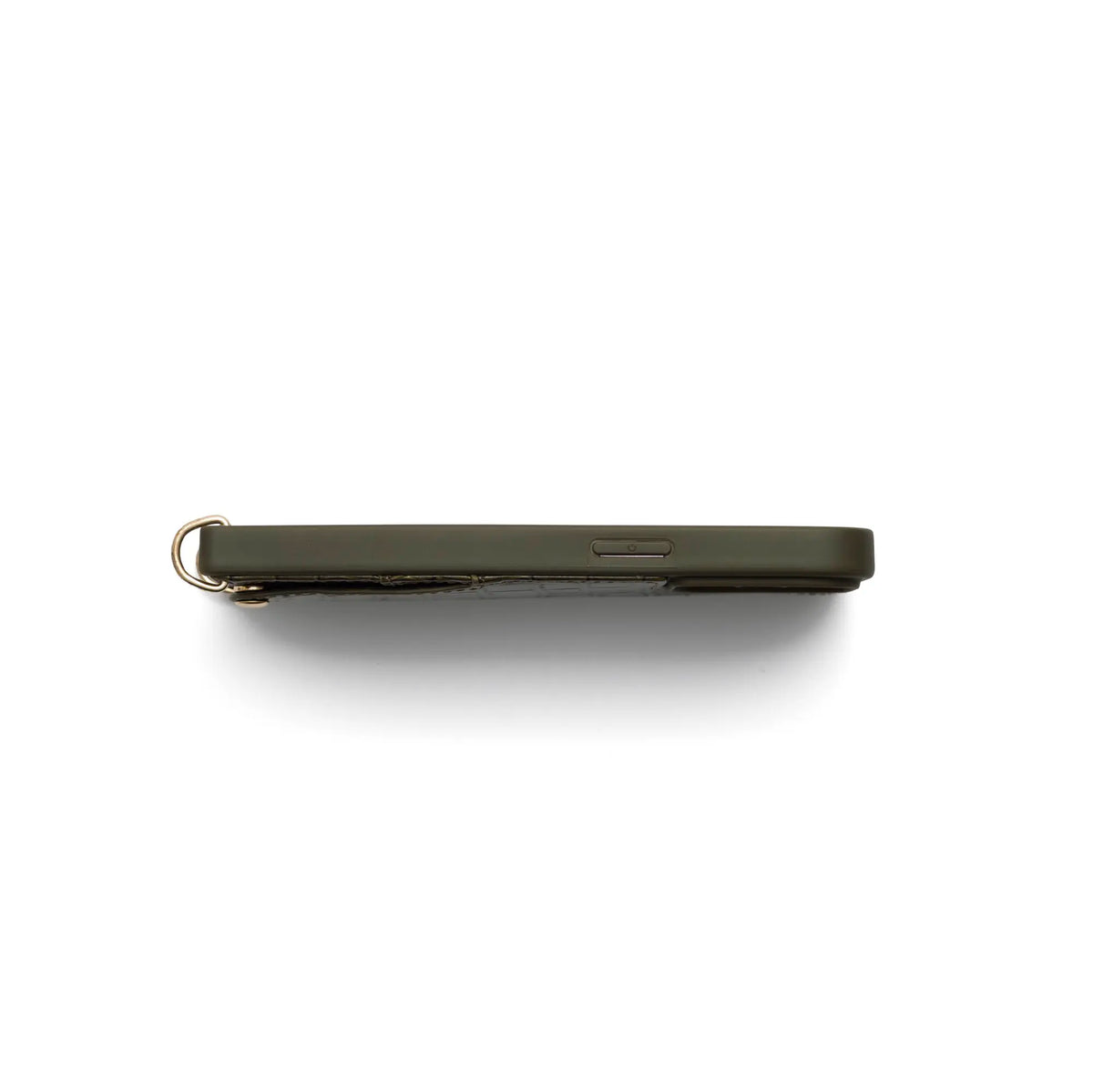 Funda para iPhone | Verde oliva vista lateral con tarjetero y acabados premium