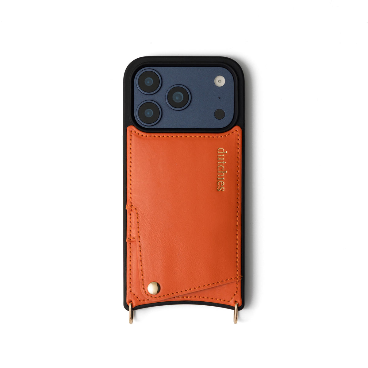iPhone Hülle | Orange, handgefertigte Lederhülle mit Kartenfach und stoßabsorbierendem TPU für Schutz.