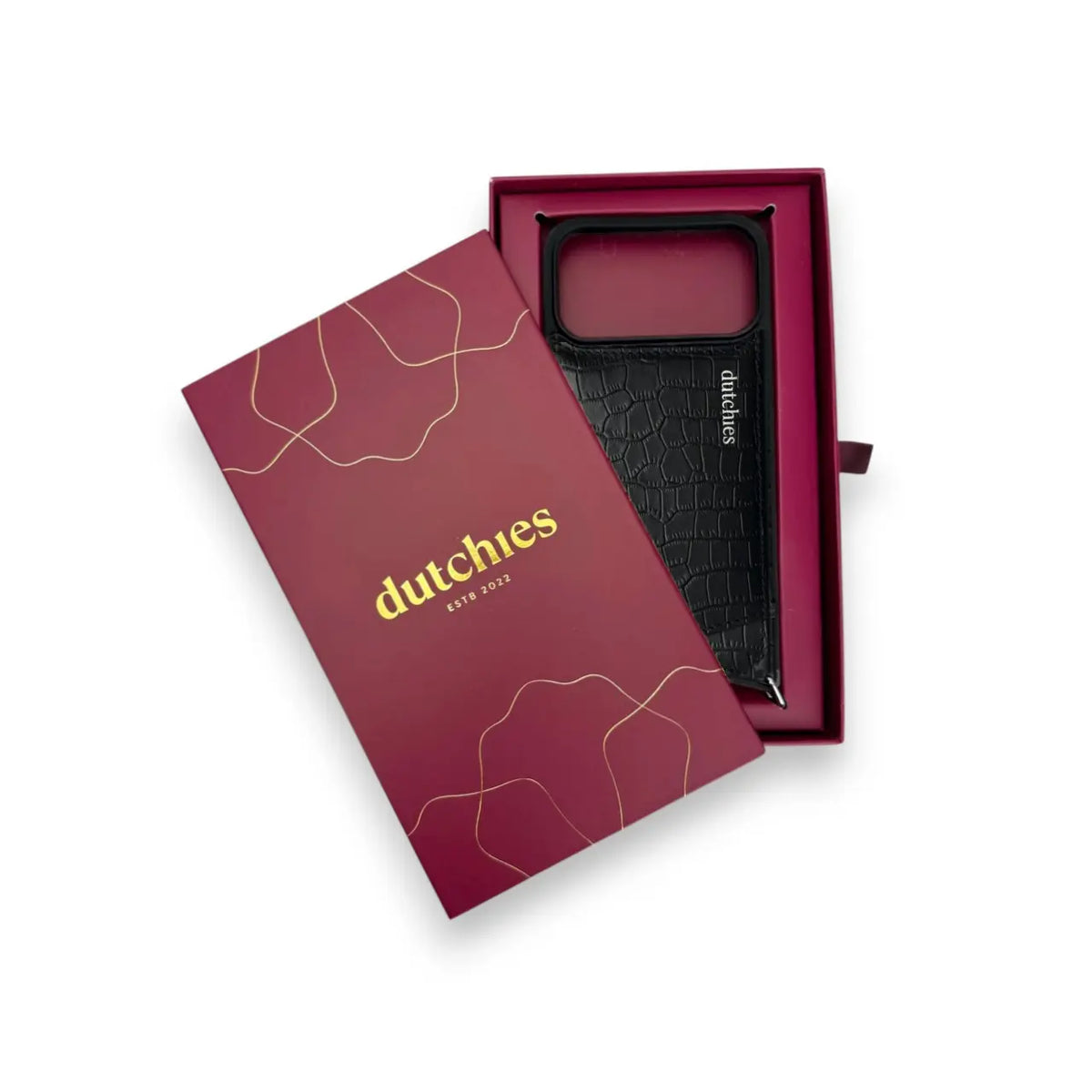 iPhone Case | Noir | Silver in elegant packaging, showcasing the Dutchies brand and its classy design.