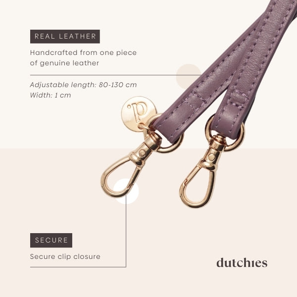 Phone strap | Slimline | Mauve aus echtem Leder, mit verstellbarer Länge und sicherem Clipverschluss.