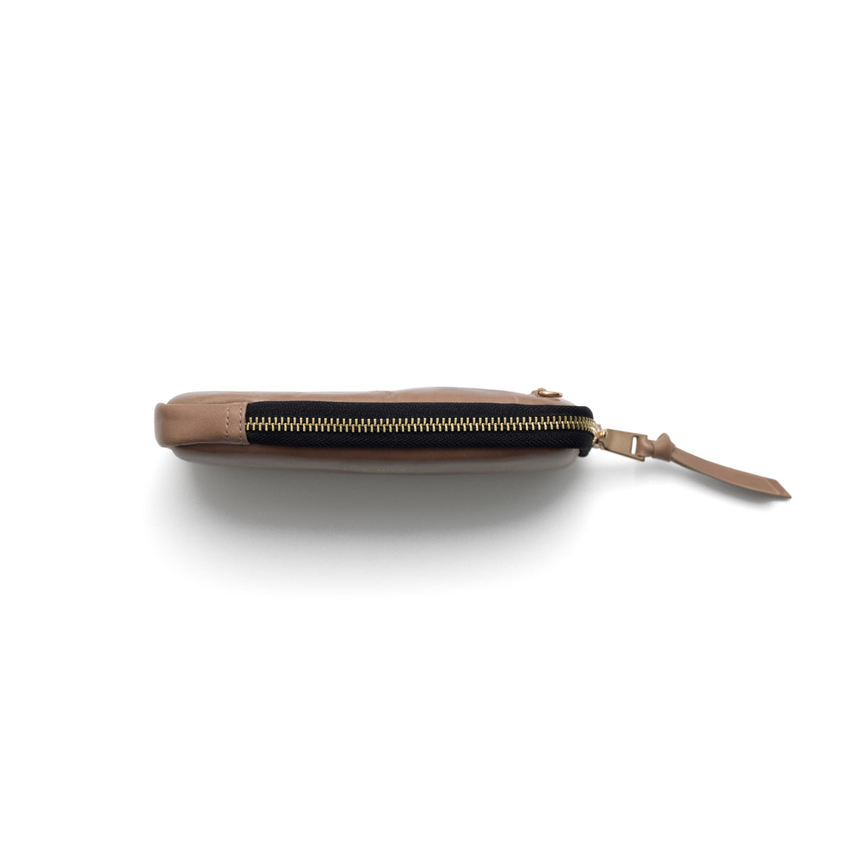 Phone Bag Rose | Mocha stylish leather pouch with zipper detail showing sleek side view.