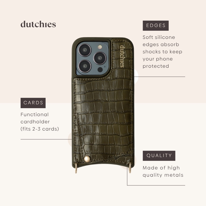 iPhone Hülle | Olive Green mit Kartenfach, mit stilvollem Design und stoßabsorbierenden Kanten für Schutz.