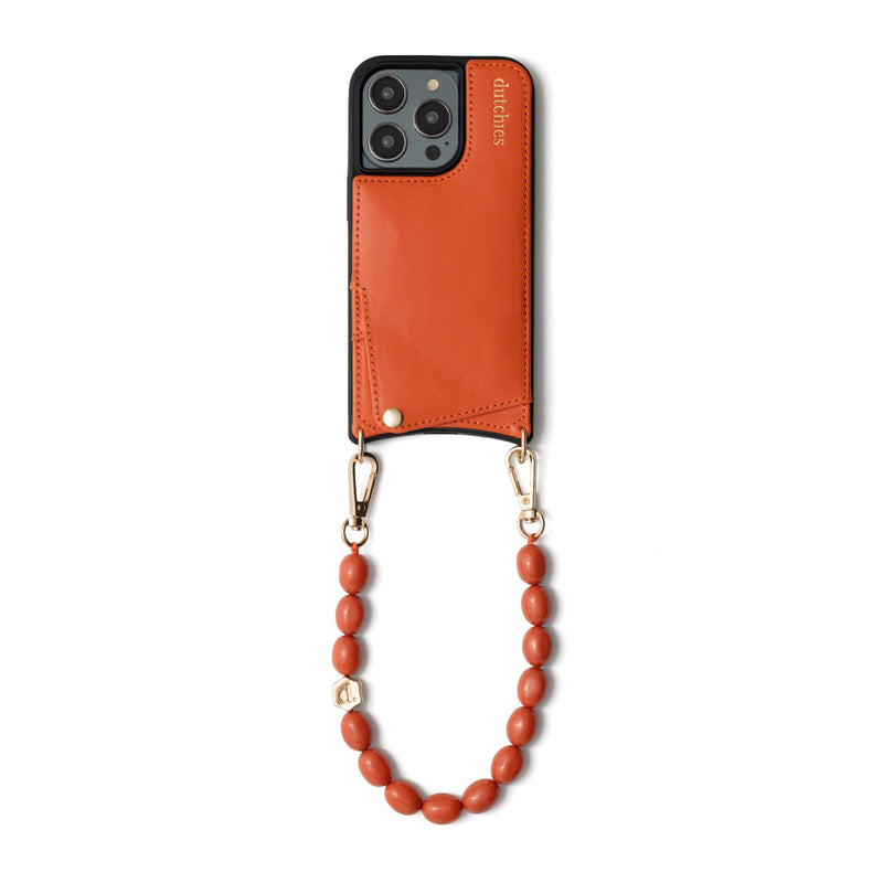 Bracelet Téléphone | Perlé | Tamara en orange vif avec une élégante lanière perlée pour une touche stylée.