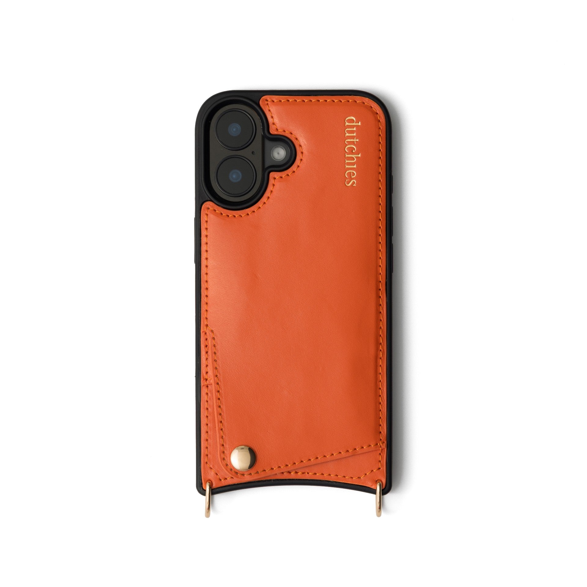 iPhone Case | Orange, handcrafted leather with cardholder and metal finishes for style and protection.