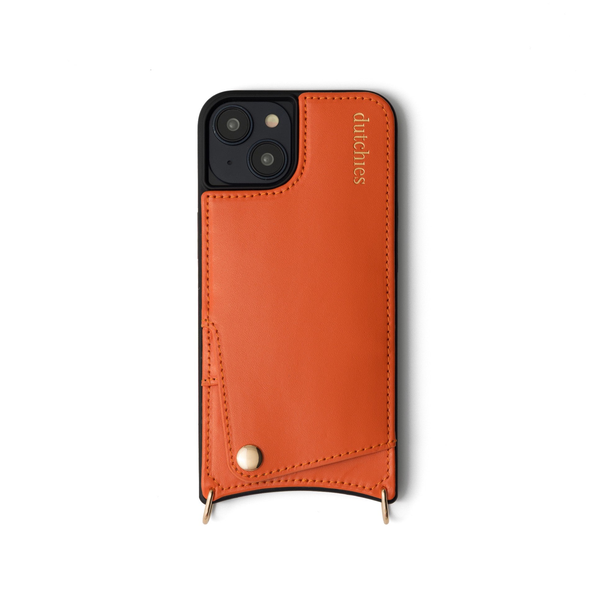 Stylish iPhone Case | Orange with cardholder and metal finishes by Dutchies, handcrafted from genuine leather.