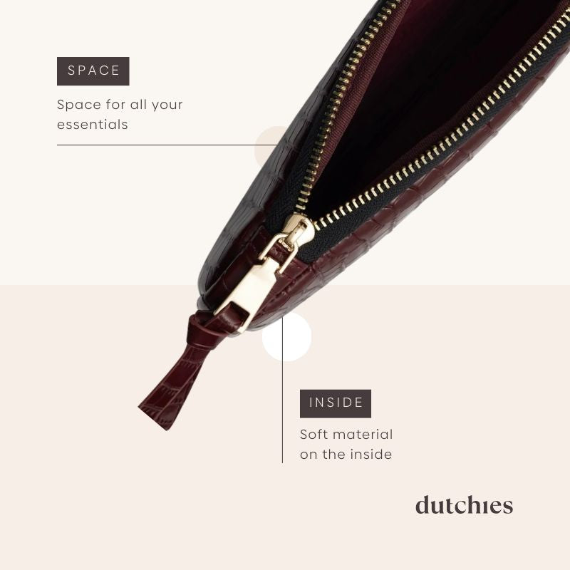 Phone Bag Rose | Burgundy inside view showing space for essentials and soft material