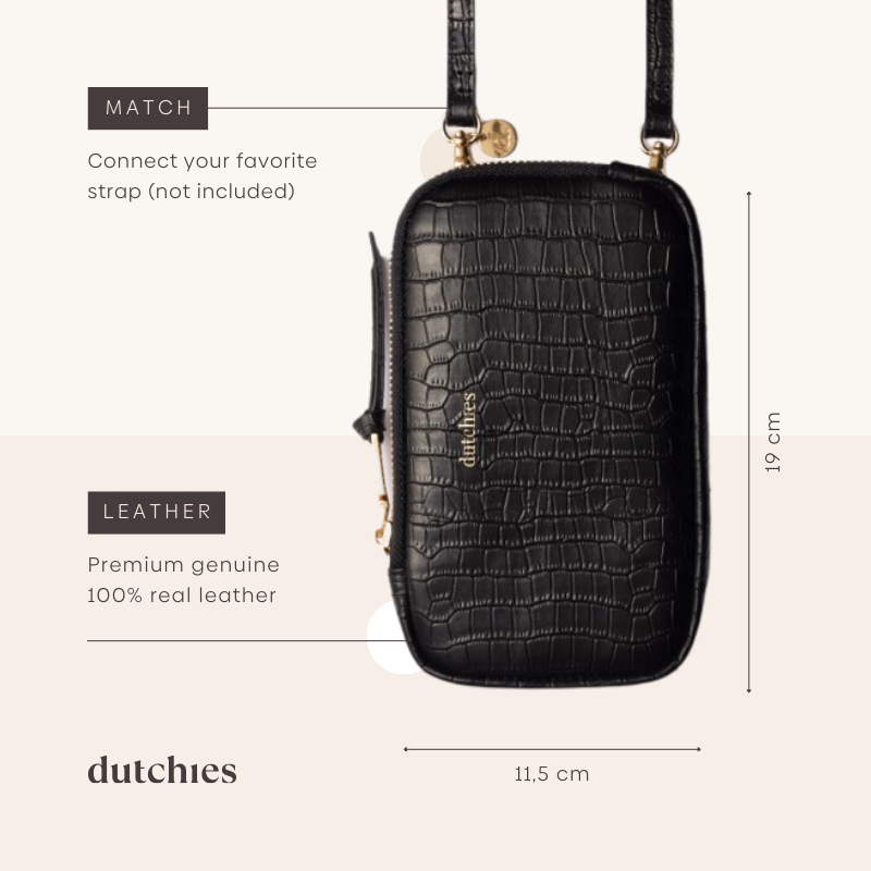 Handytasche Rose | Noir | Gold - Handgefertigte Leder-Handytasche mit stilvollem Krokodil-Design, perfekt für deine Essentials.