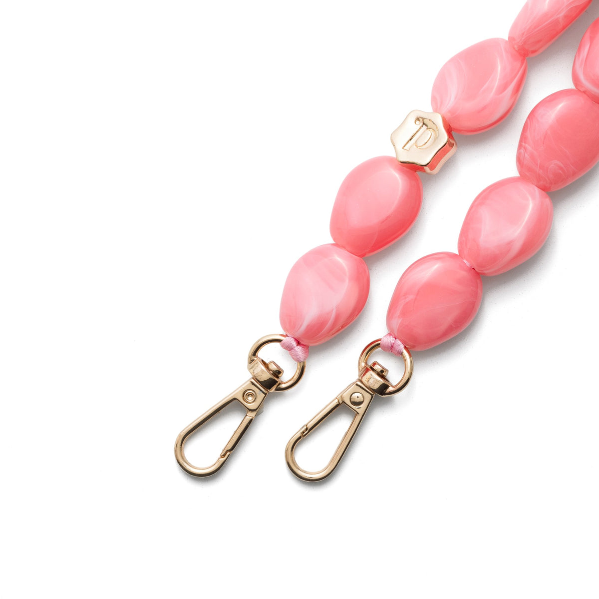 Bracelet Téléphone | Perles | Ida - dragonne de téléphone perlée rose avec des fermoirs dorés.