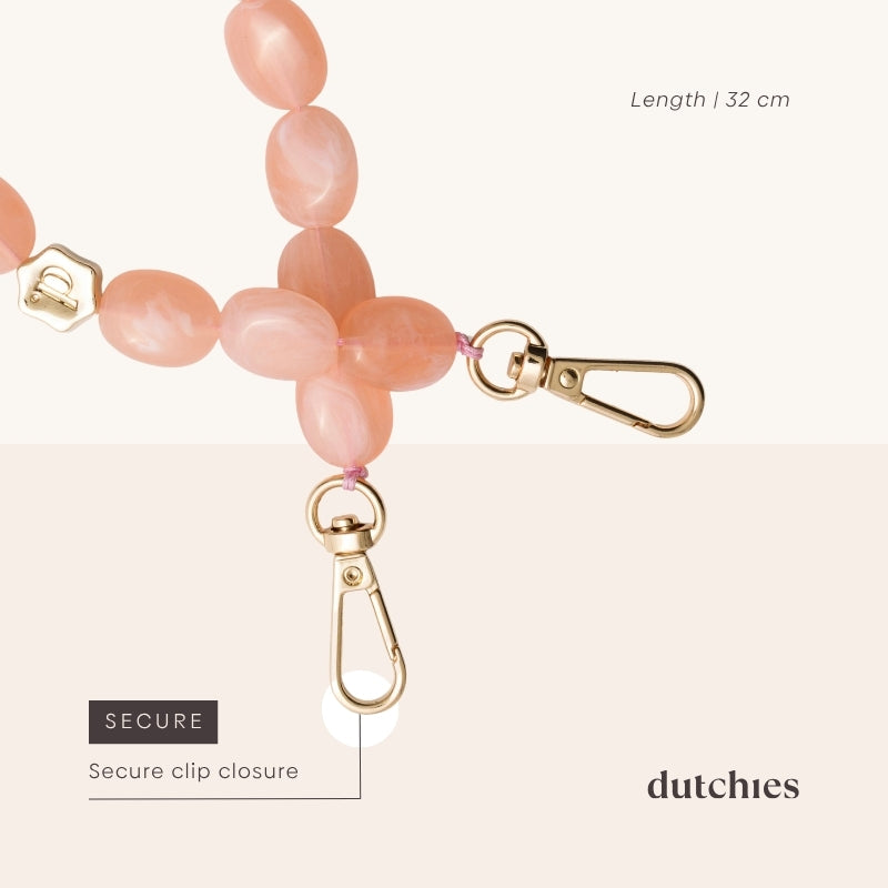Charm Set | iPhone | Goldy | Rosie features a secure clip closure with pink and gold beads for stylish convenience.