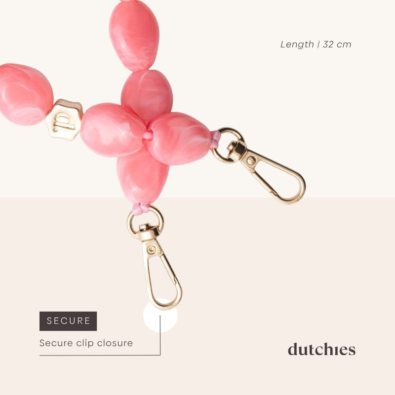 Bracelet Téléphone | Perles | Ida avec une fermeture à clip sécurisée et un élégant design perlé rose.
