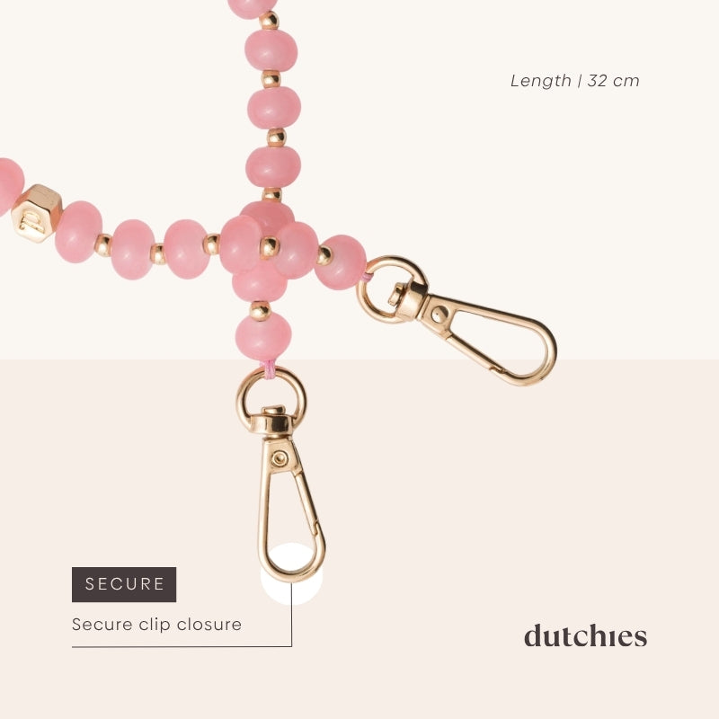 Handyanhänger | Beaded | Jeanne in Rosa mit sicherem Clip-Verschluss, ein elegantes und funktionales Accessoire.